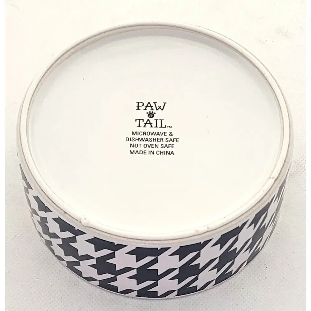 Paw & Tail Black White Houndstooth Ceramic Small Pet Food Water Bowl Dog Cat